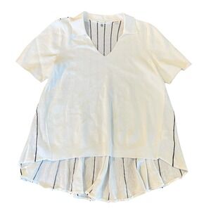 Knitted & Knotted Anthropologie Women White Striped Sweater Top Size L